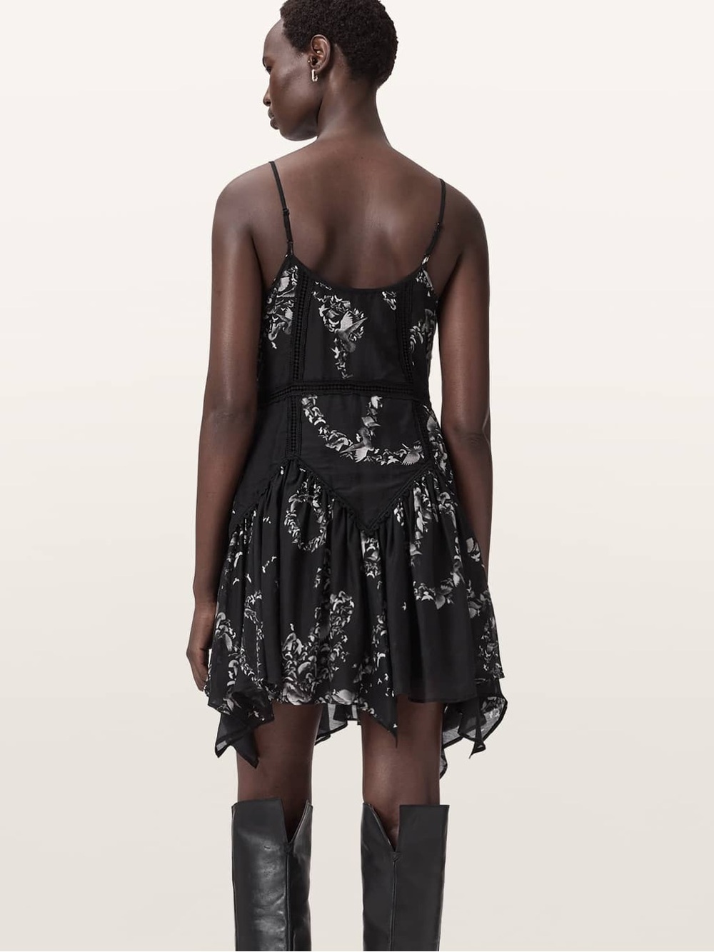 AllSaints Black Floral Lace-Trim Mini Dress - Picture 3 of 6